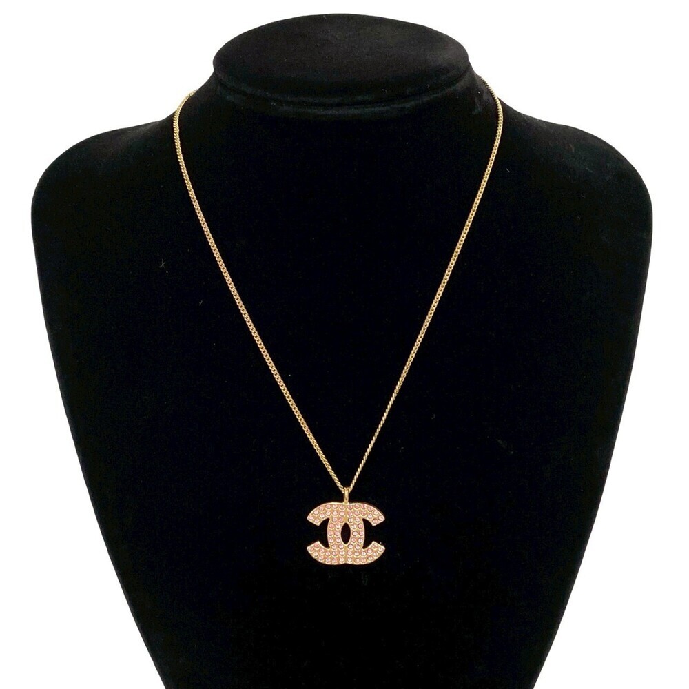 CHANEL Authentic Pink Logo Necklace